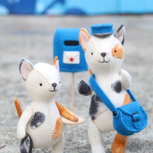 Lenny & Boots , felt cat, cat sewing pattern, cat stuffed animal , felt toy pattern, digital download, toy mail box