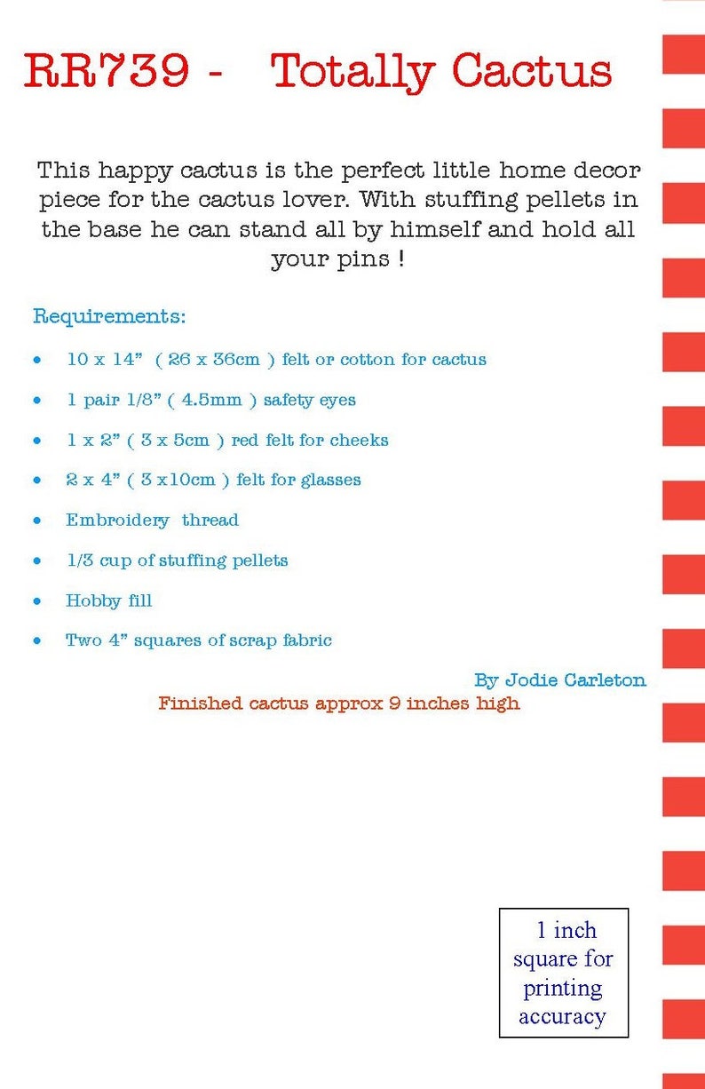 cactus, sewing pattern, pdf pattern, instant download, felt flowers, pin cushion, succulent, cactus sewing pattern image 9