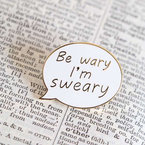 Be wary WHITE enamel lapel pin, hard enamel pin, enamel pin set, sweary enamel pin, swearing enamel pin, enamel lapel pin, crafty enamel pin