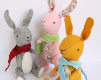 rabbit pattern, felt bunny, sewing patterns, stuffed toy pattern, plush pdf pattern, Easter bunny, plush sewing pattern