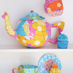 Tea set sewing pattern, tea set pattern, tea set PDF, fabric teapot,plush pdf pattern, stuffed toy pdf, softie pdf pattern, tea set