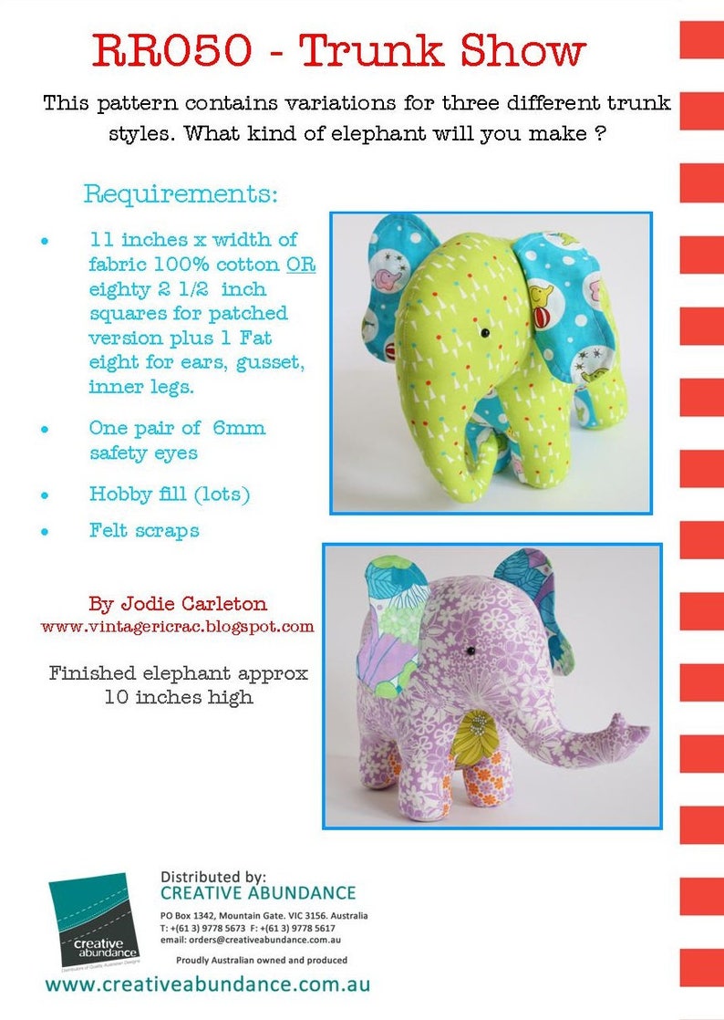 Elephant sewing pattern elephant pattern instant download | Etsy