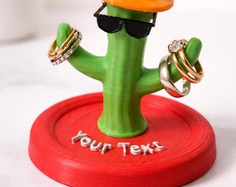 Personalisierter Kaktus Ringhalter, Name Schmuckständer, 3D gedruckter Ringhalter