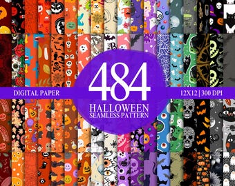 484 Halloween Theme Digital Paper Mega Bundle Seamless Pattern Printable Repeat Scrapbook Gift Wrap Assorted Backgrounds Colors Spooky Cute