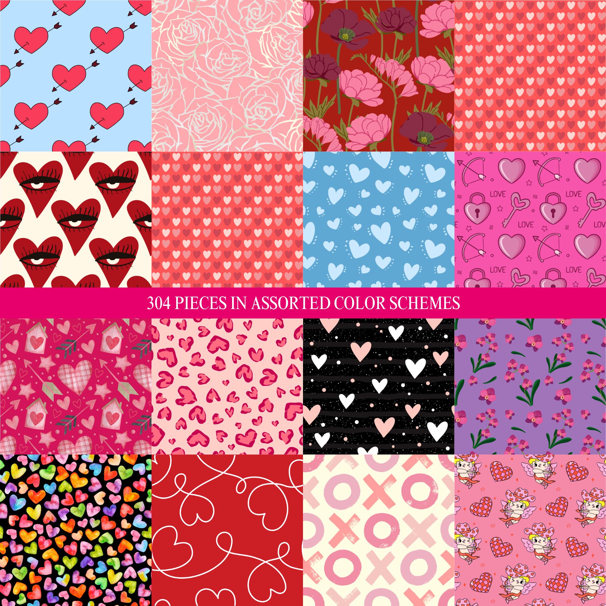 304 Love Valentines Day Theme Digital Papers Seamless Scrapbooking Red ...