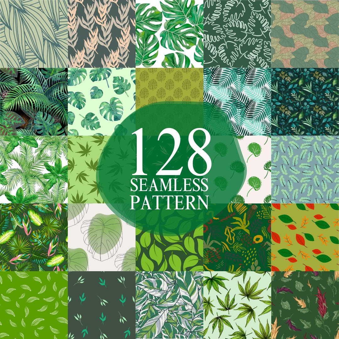 Seamless Leaves Assorted Digital Pattern Download Eucalyptus Monstera ...