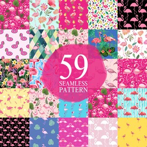 59 Assortiti Cool Flamingo Seamless Pattern Scrapbooking Carta Digitale Confezione Carino Rosa Animale Sfondo Ripeti per Uso Commerciale e Personale