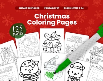 125 Easy Simple to Detailed Merry Christmas Coloring Pages Bundle Set Winter Activity Sheets for Kids & Adults Coloring Pack Xmas Holiday