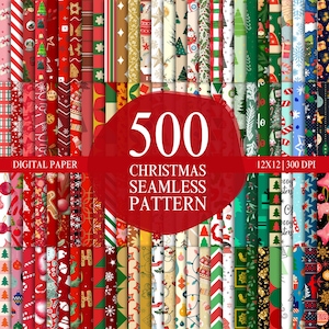 500 Kerstmis Digitaal Papier Megabundel Vakantie Winter Naadloos Patroon Plakboek Cadeaupapier Achtergronden Kleurthema's Kerstman Sneeuwvlok Boom
