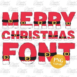 Merry Christmas Alphabet Santa PNG Holiday Xmas Bundle Alphabet Letters Numbers Doodle Clipart Printable Digital Download Sublimation Red