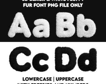 3D Black Fluffy White Furry Font Alphabet Letters PNG Faux Fur Grey Letters Numbers & Symbols Plush Soft Cozy Baby Nursery Wall Art Decor