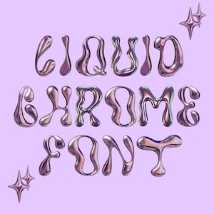 Paquete de letras en formato PNG con fuente cromada líquida y burbujeante 3D Wubbly, alfabeto genial, Y2K, metálico, holográfico, garabato, fiesta, logotipos, diseño Canva