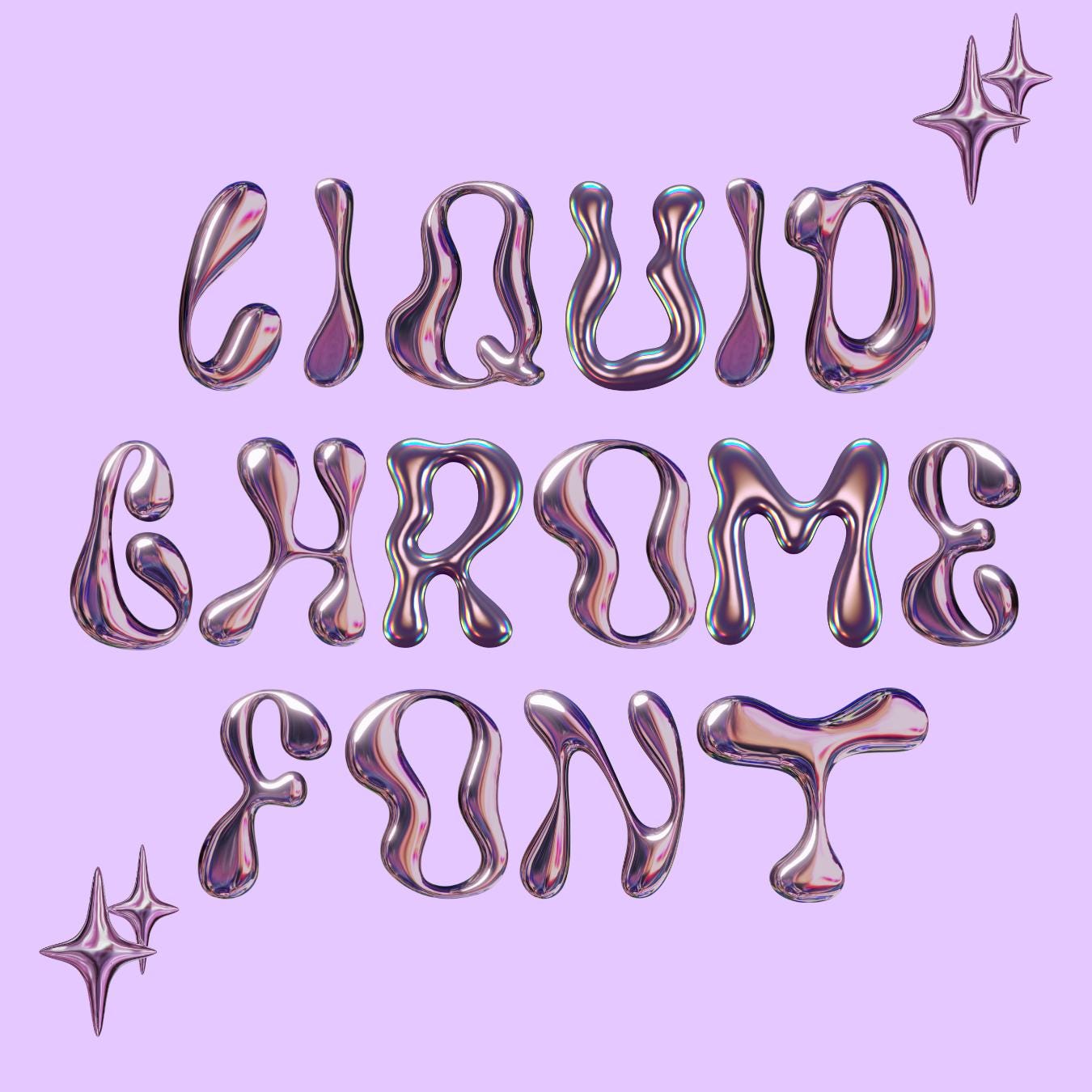 3D Wubbly Bubbly Liquid Chrome Font Clipart PNG Letter Bundle Set Alphabet Cool Y2K Metallic Holographic Doodle Party Logos Canva Design