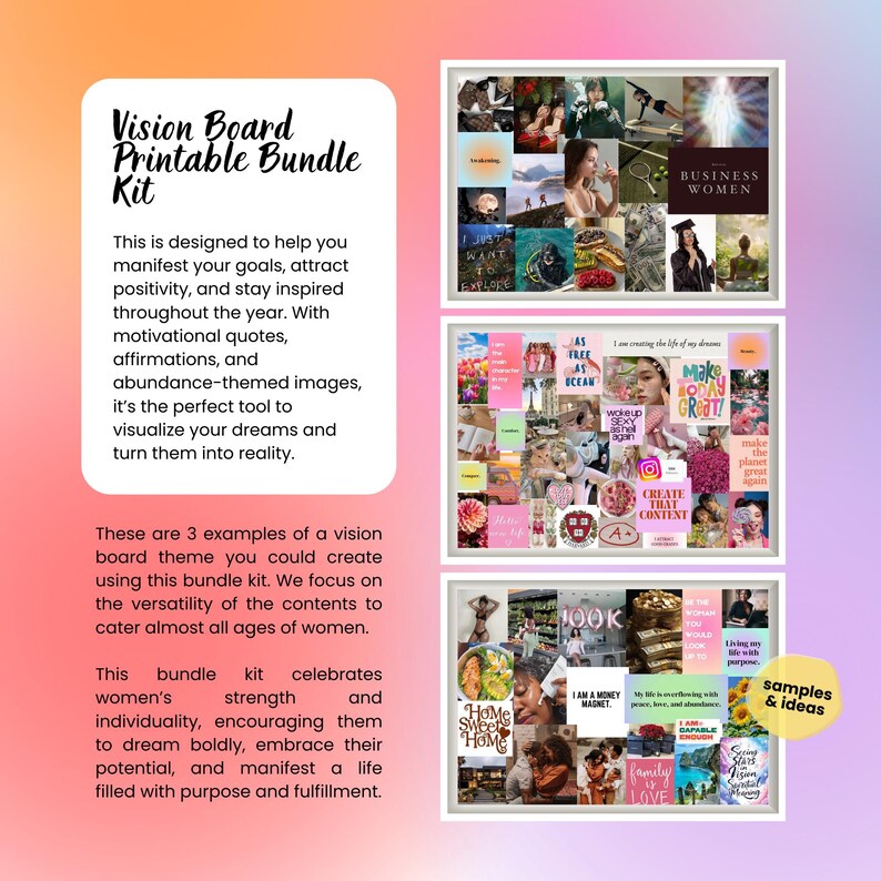 2026 Vision Board Printable Bundle Kit Manifest Happiness Inspiring ...