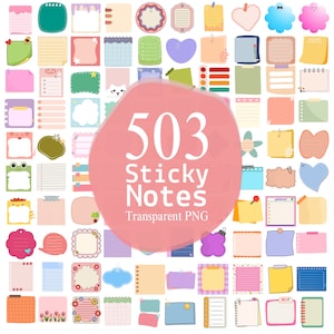 503 pegatinas digitales del planificador de notas adhesivas para el diario de planificación de notabilidad estética Clipart PNG Bundle Post-It Notes Descarga instantánea Ipad