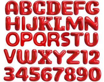 Assorted Red 3D Bubbly Balloon Letters Clipart PNG Alphabet Bundle Digital Download Red Font Letters Retro Cool Canva Printable Red Balloon