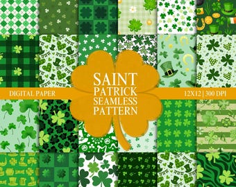 60 St Patricks Day Digital Graphic Design Seamless Pattern Green Lucky Shamrocks Clover Leaf St Paddy’s Day St Patty’s Day Scrapbook Wrapper