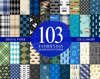 103 Happy Fathers Day Digital Paper Bundle Pack Seamless Scrapbook Patterns Dad Manly Blue Gift Wrapper Printable Background Color Themes