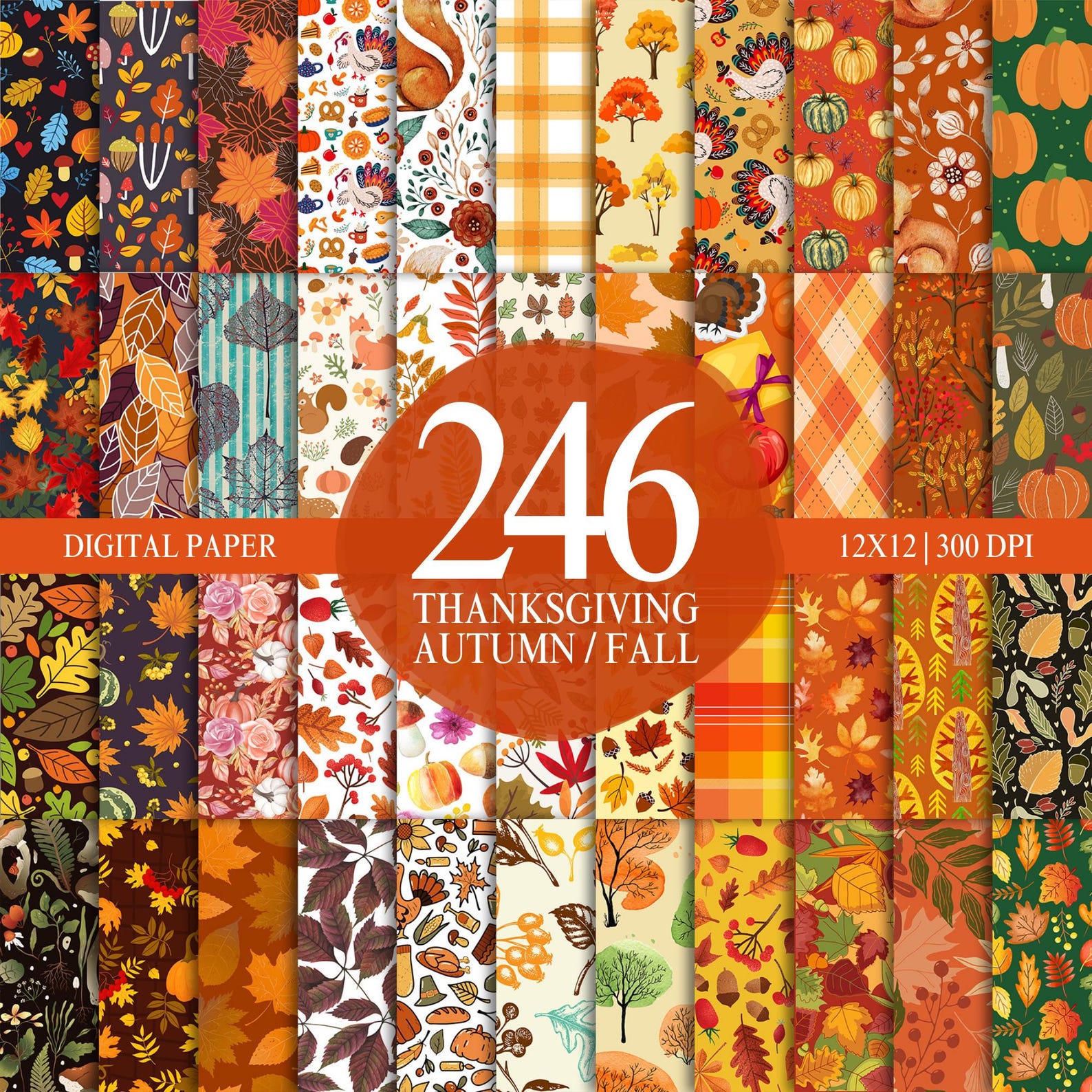 246 Thanksgiving Autumn Printable Paper Seamless Fall Leaves Junk ...