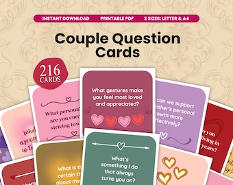 216 Couple Question Cards Conversation Starters Anniversary Gifts Date Night Ideas Valentines Day Game Therapy Question Cards for Couples