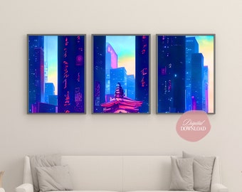 Tokyo Art Printable, Lofi Digital Wall Art, Japanese Art Anime Aesthetic, Retro Y2K Poster, Digital Print Gift Ideas, Home Decor Neon Poster