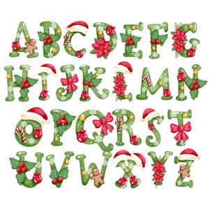 Buon Natale Alfabeto Clipart PNG Elementi decorativi di Babbo Natale Lettere dell'alfabeto delle vacanze Stampabili Artistici Digitali Scaricabili Font