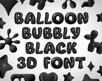 3D Bubbly Balloon Black Font Glossy Letters Alphabet Clipart Bubble Gum Pool Inflated Puffy Cute Doodle Retro Cool Transparent PNG Freebies