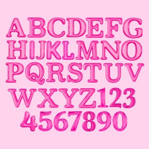 Letras del alfabeto con burbujas rosas en 3D, paquete de imágenes prediseñadas PNG de color rosa elegante, monograma de garabato para fiesta, sublimación, alfabeto inflado con burbujas rosas lindas retro