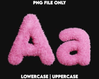 3D Pink Fluffy Font Furry Alphabet Fuzzy PNG Faux Fur Letters Numbers & Symbols Soft Cozy Baby Milestone Nursery Decor Pink Rose Clipart