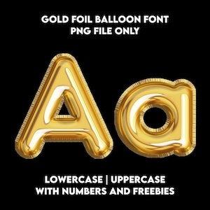 Gold Foil Balloon Alphabet Clipart Uppercase Lowercase 3D PNG Letters w Numbers Freebies Golden Celebration Party Decoration Studio Design