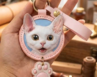 Llavero de mascota personalizado con foto, llavero de cuero personalizado, llavero de perro y gato hecho a mano, llavero con foto grabada, adornos para bolsos y llaveros.