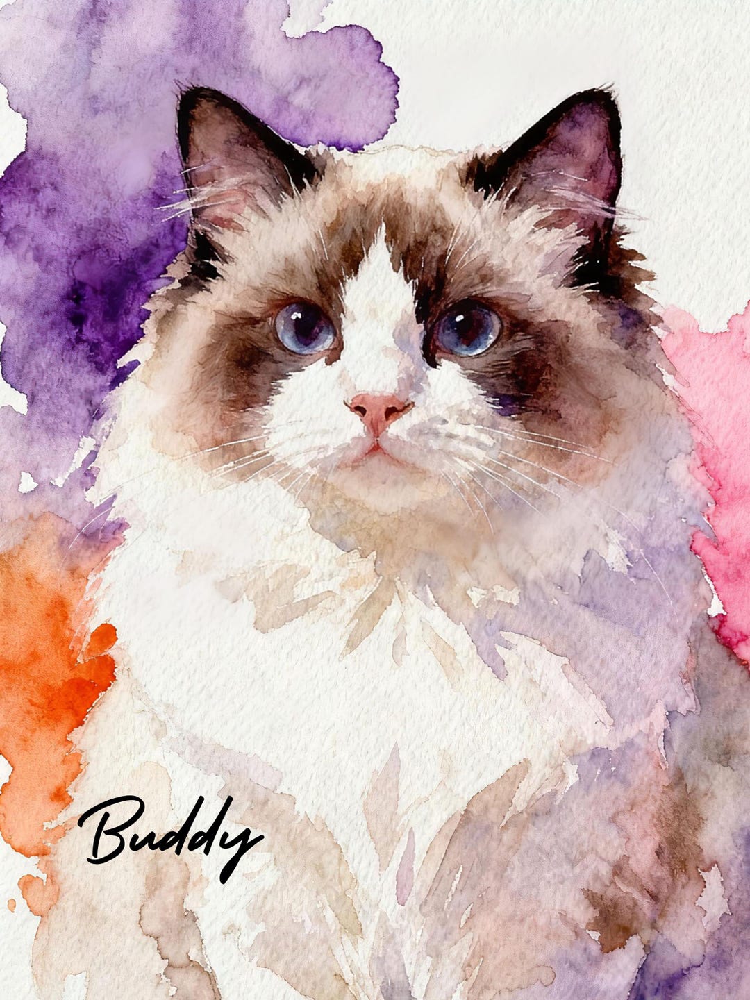 Custom Watercolor Pet Portrait From Photo, Dog Cat Painting ...