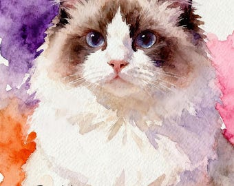 Custom Watercolor Pet Portrait from Photo, Dog Cat Painting, Personalized Pet Gift, Home Decor