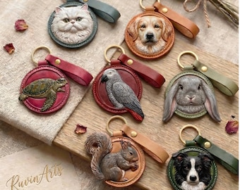 Llavero de mascota personalizado con foto, llavero de cuero personalizado, llavero de perro y gato hecho a mano, llavero con foto grabada, adornos para bolsos y llaveros.