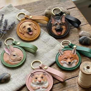 Llavero de mascota personalizado con foto, llavero de cuero personalizado, llavero de perro y gato hecho a mano, llavero con foto grabada, adornos para bolsos y llaveros. imagen 1