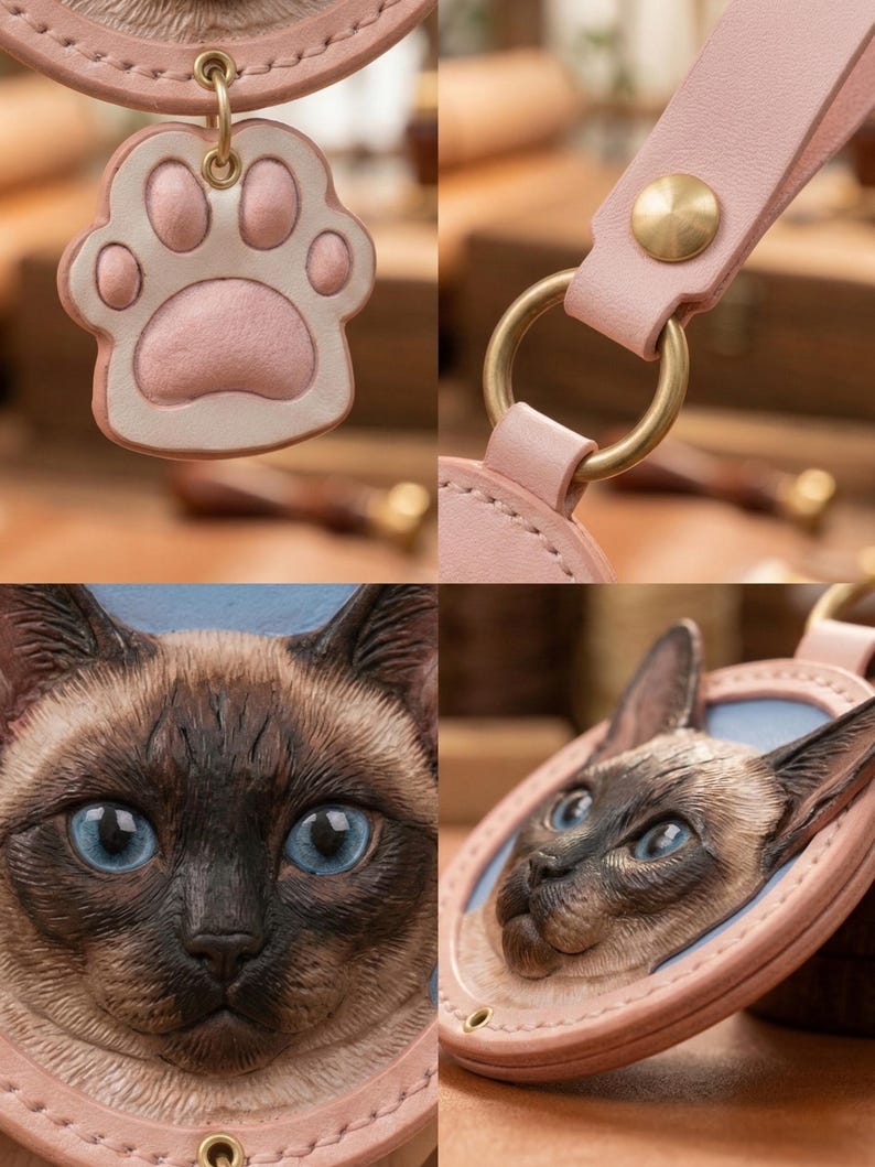 Llavero de mascota personalizado con foto, llavero de cuero personalizado, llavero de perro y gato hecho a mano, llavero con foto grabada, adornos para bolsos y llaveros. imagen 6