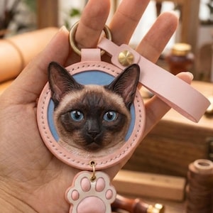 Llavero de mascota personalizado con foto, llavero de cuero personalizado, llavero de perro y gato hecho a mano, llavero con foto grabada, adornos para bolsos y llaveros. imagen 5
