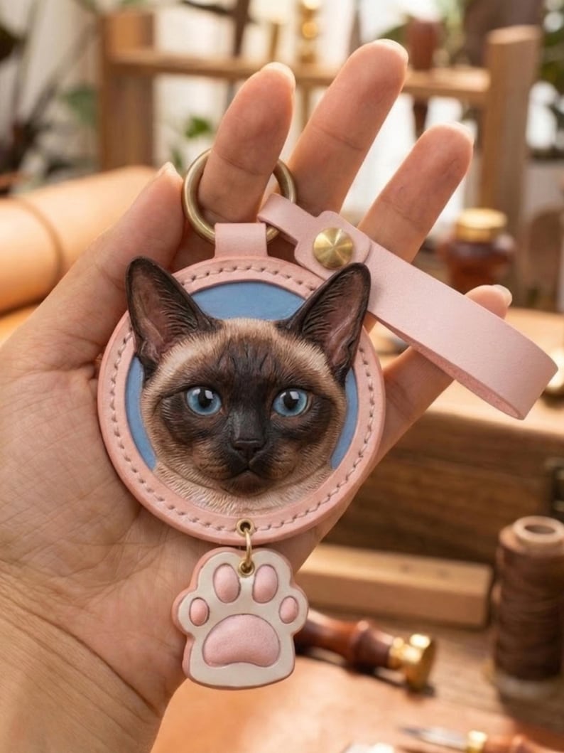 Llavero de mascota personalizado con foto, llavero de cuero personalizado, llavero de perro y gato hecho a mano, llavero con foto grabada, adornos para bolsos y llaveros. imagen 5