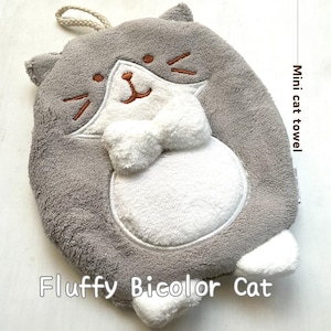 Fluffy Black and White Cat mini Towel – Kawaii Japanese Style / tenugui /Adorable Tuxedo Cat Towel /  Handtowel