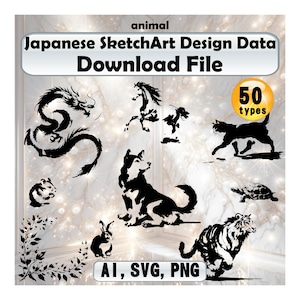 Animal sketch art (45 animal designs) + frame sketch art (5 frame designs) Total of 50 pieces Great value design pack/Download Data / kawaii