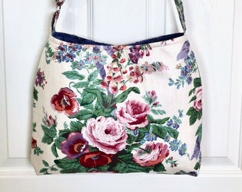 Floral Roses Cross Body Shoulder Bag with Adjustable Strap Purse HandMade in USA