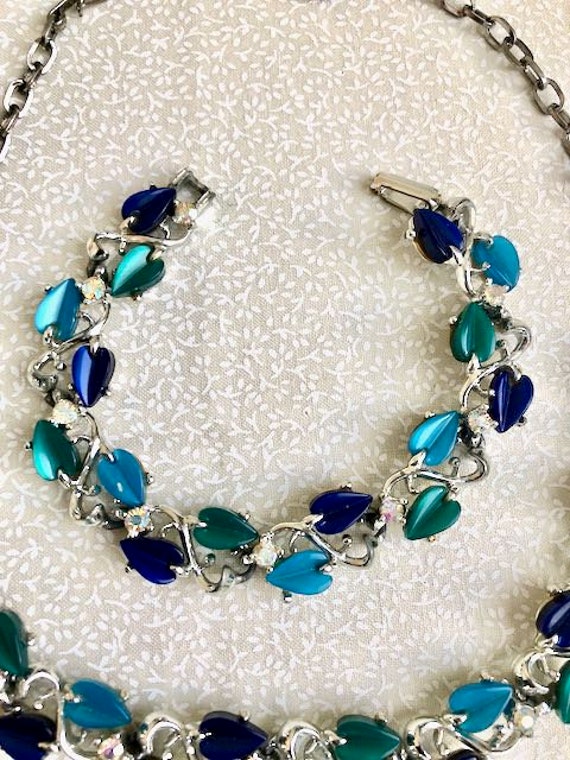 Vintage Aqua Blue Green Necklace Bracelet Earring… - image 5
