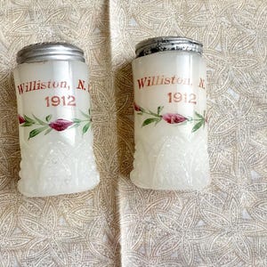 Antique 1912 Glass Salt and Pepper Shakers Souvenir EAPG