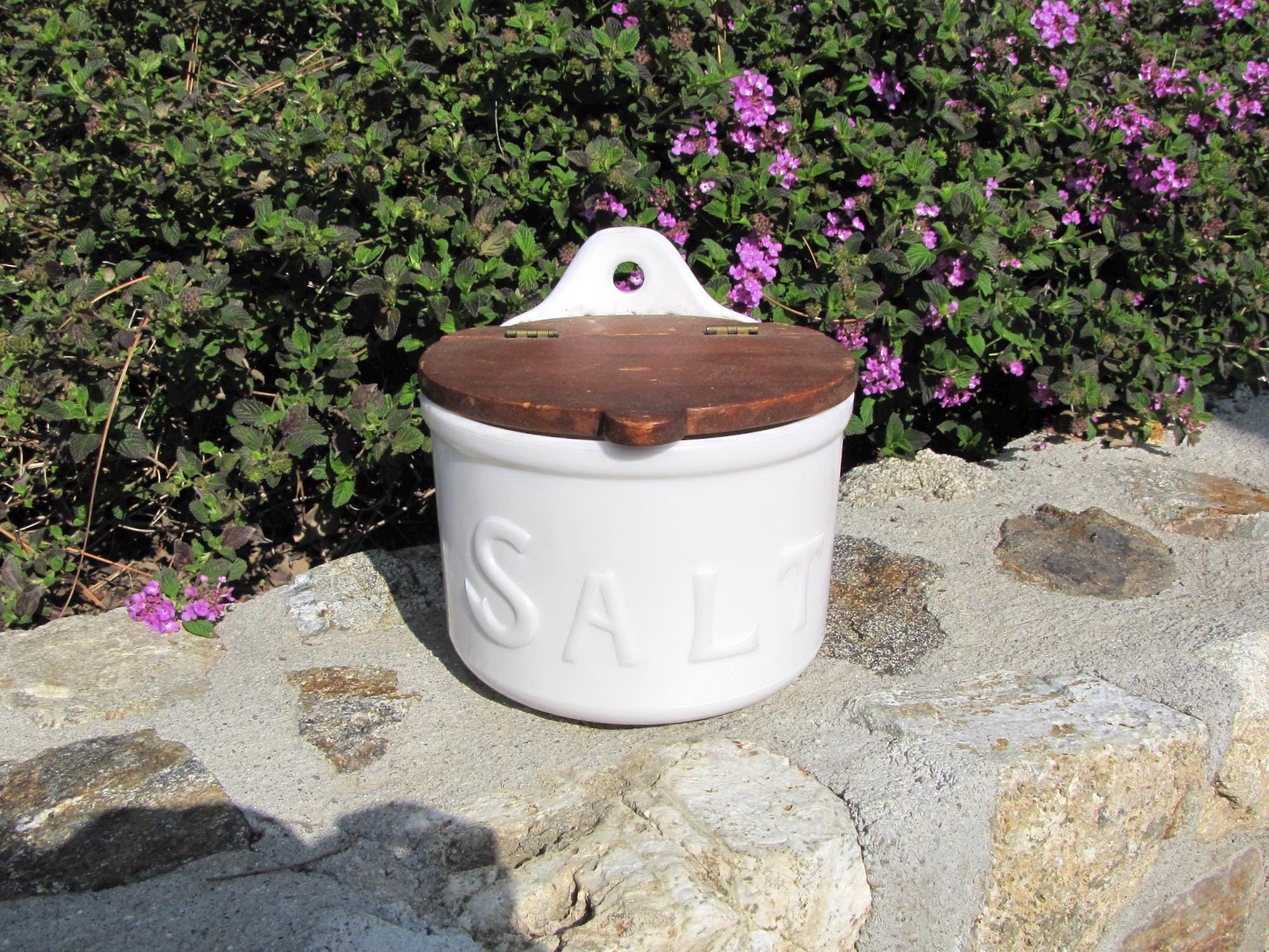 Antique Milk Glass Salt Box With Wooden Lid - Etsy