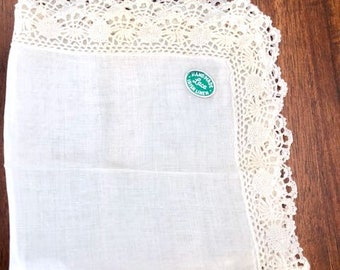 Vintage Irish Handmade Cluny Lace Edged Bridal Hankie White on White