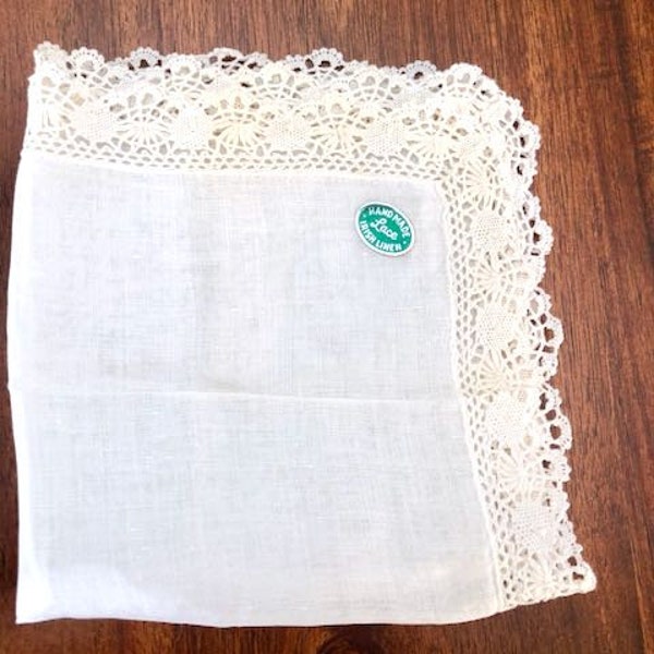 Vintage Irish Handmade Cluny Lace Edged Bridal Hankie White on White