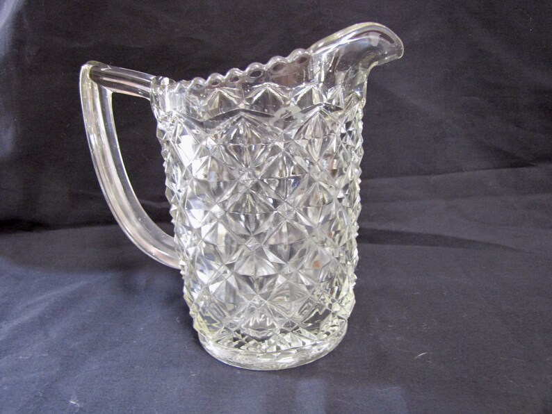 Vintage Imperial Glass Pitcher Ohio Diamond Block Crystal Etsy