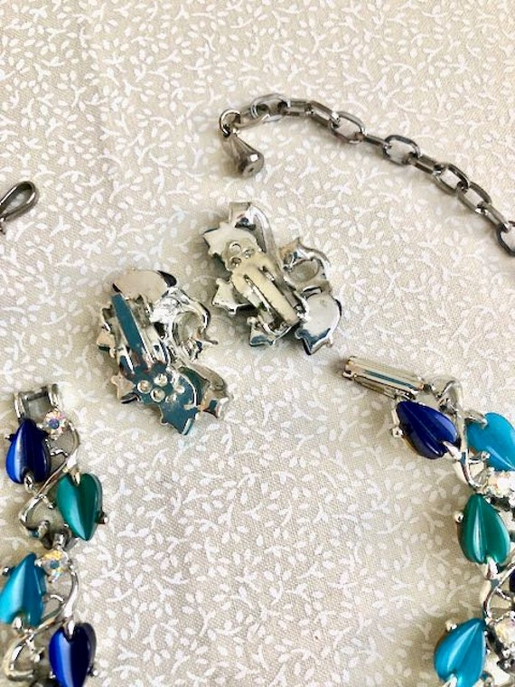 Vintage Aqua Blue Green Necklace Bracelet Earring… - image 4