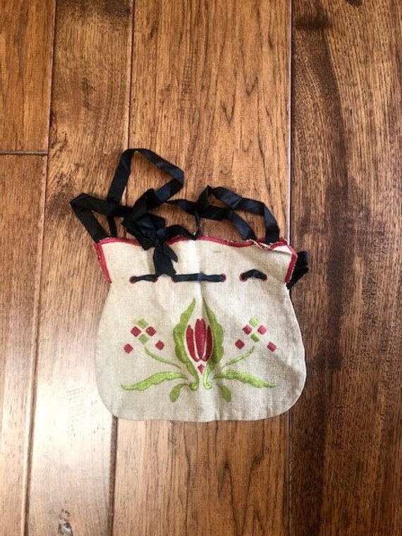 Arts and Crafts Embroidered Drawstring Purse Bag L