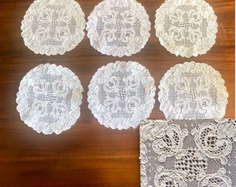 Vintage Alencon Lace Coasters Mats Doilies Cocktail Graceful Floral set of 6